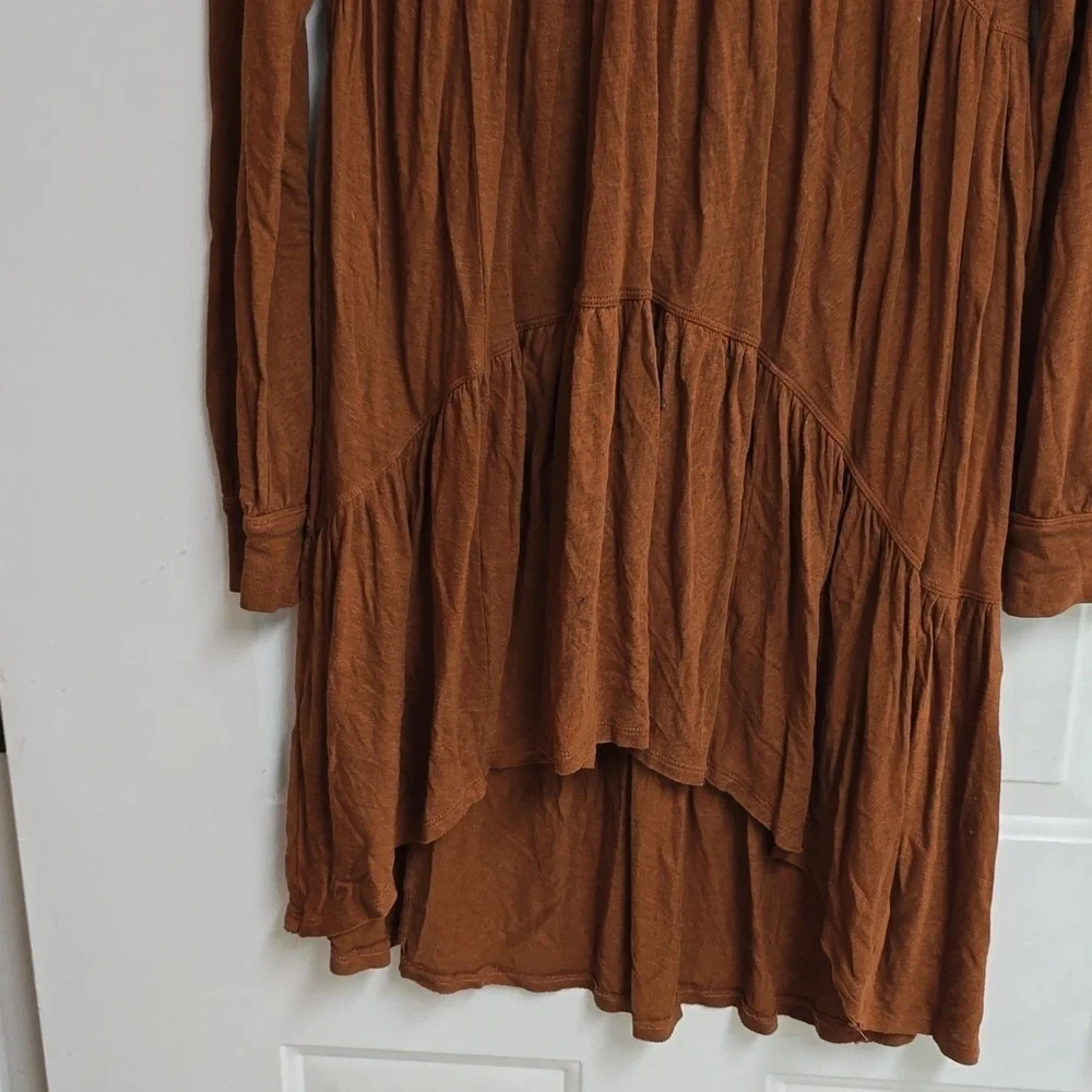 Free People Best Girl Tiered Swing Knit Tunic Dress In Cognac Brown